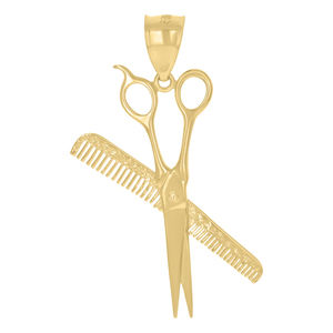 10kt 10k Yellow Gold Unisex Scissors Comb Tools Charm Pendant